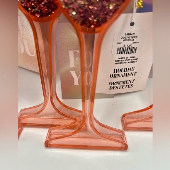 Urban Outfitters glitter champagne glasses pink ornaments NWT - Picture 7 of 8